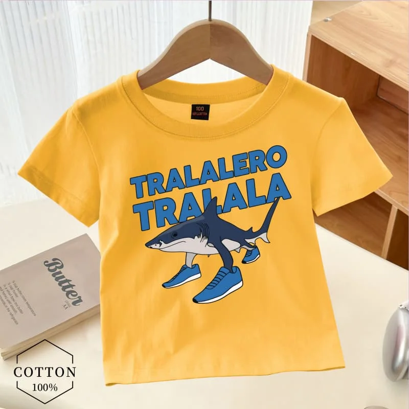 

Итальянские детские футболки Brainro Tung Tung Sahur, летняя одежда, забавные топы с короткими рукавами, рубашки для мальчиков и девочек, футболка в подарок