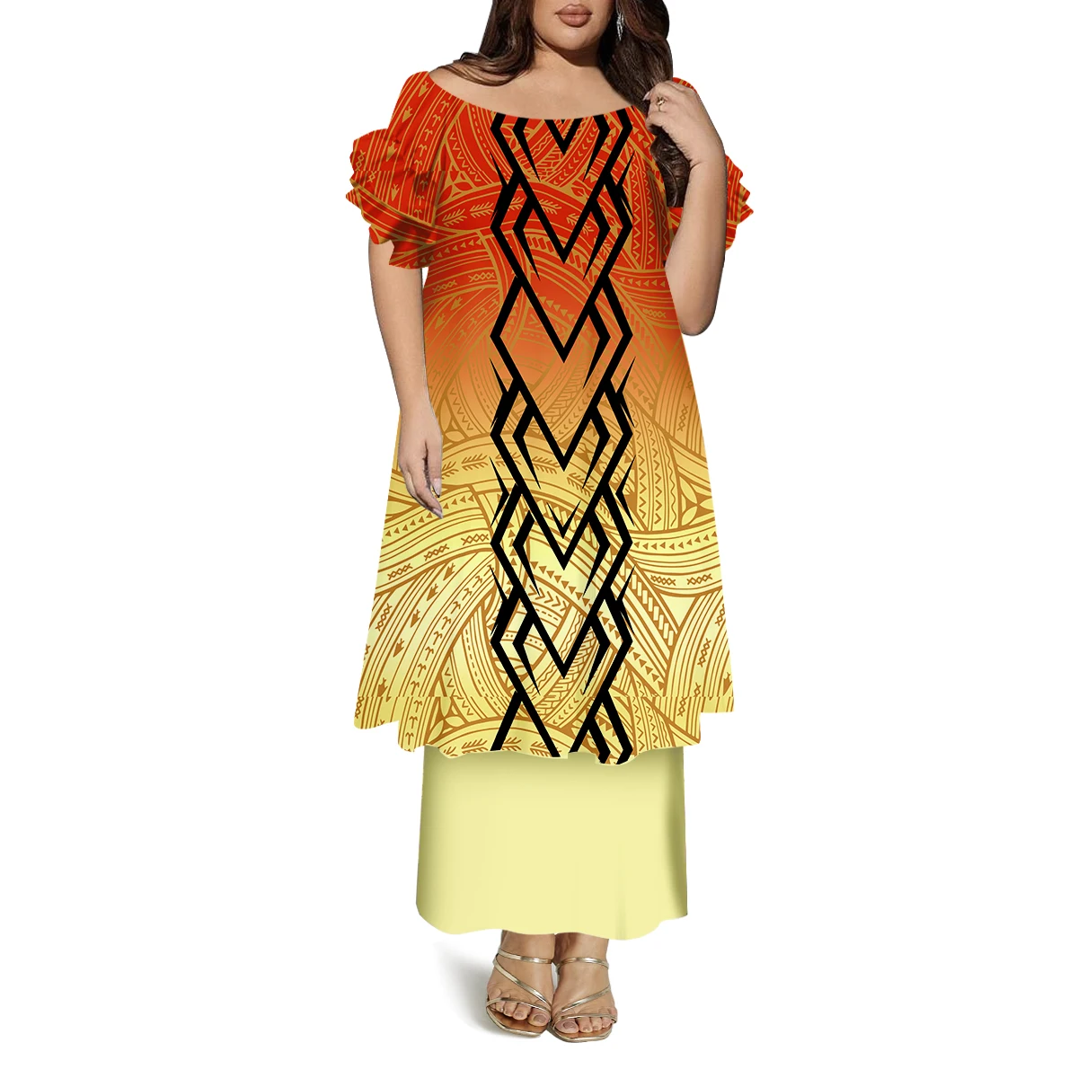 Puletasi moda em torno do pescoço manga borboleta vestido solto de verão feminino polinésia vestido de camada dupla feito sob encomenda