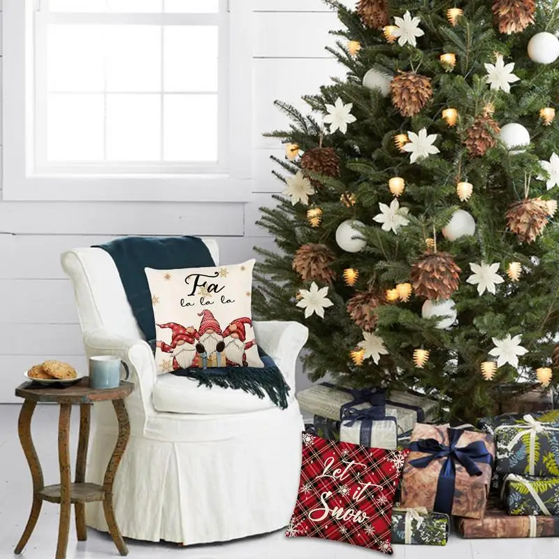 Throw Pillow Cover For Christmas Set Of 4 Decorative Holiday Pillow Case 18 X 18 Inch Rustic Holiday Cushion Case For Sofa Couch