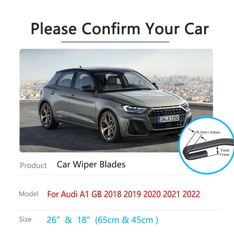 For Audi A1 GB 2018 2019 2020 2021 2022 Sportback Front Rear Wiper Blades Kit Back Window Windshield Windscreen Car Accessories