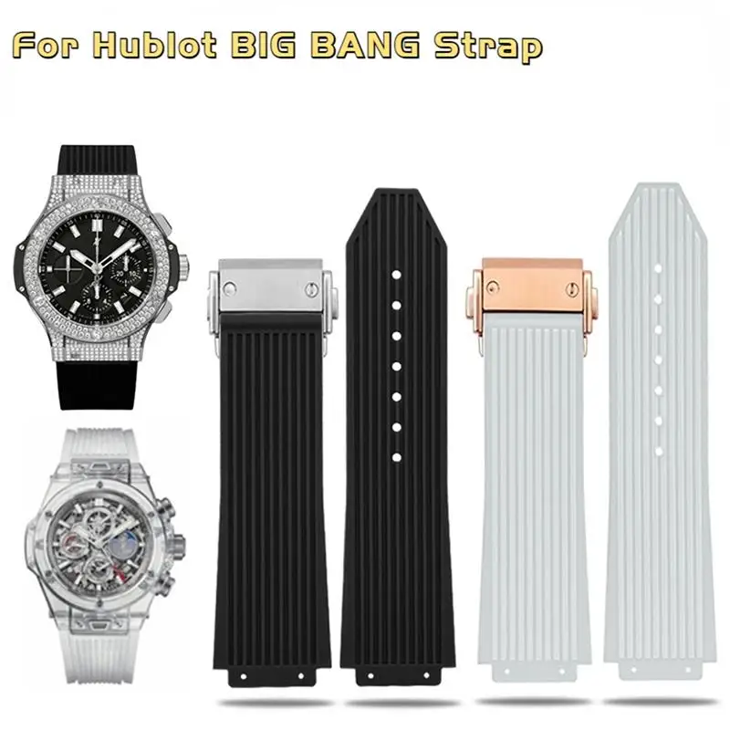 For Hublot BIG BANG Black Blue white Silicone Rubber Strap With men Butterfly Buckle Watchband Accessories 26*19mm