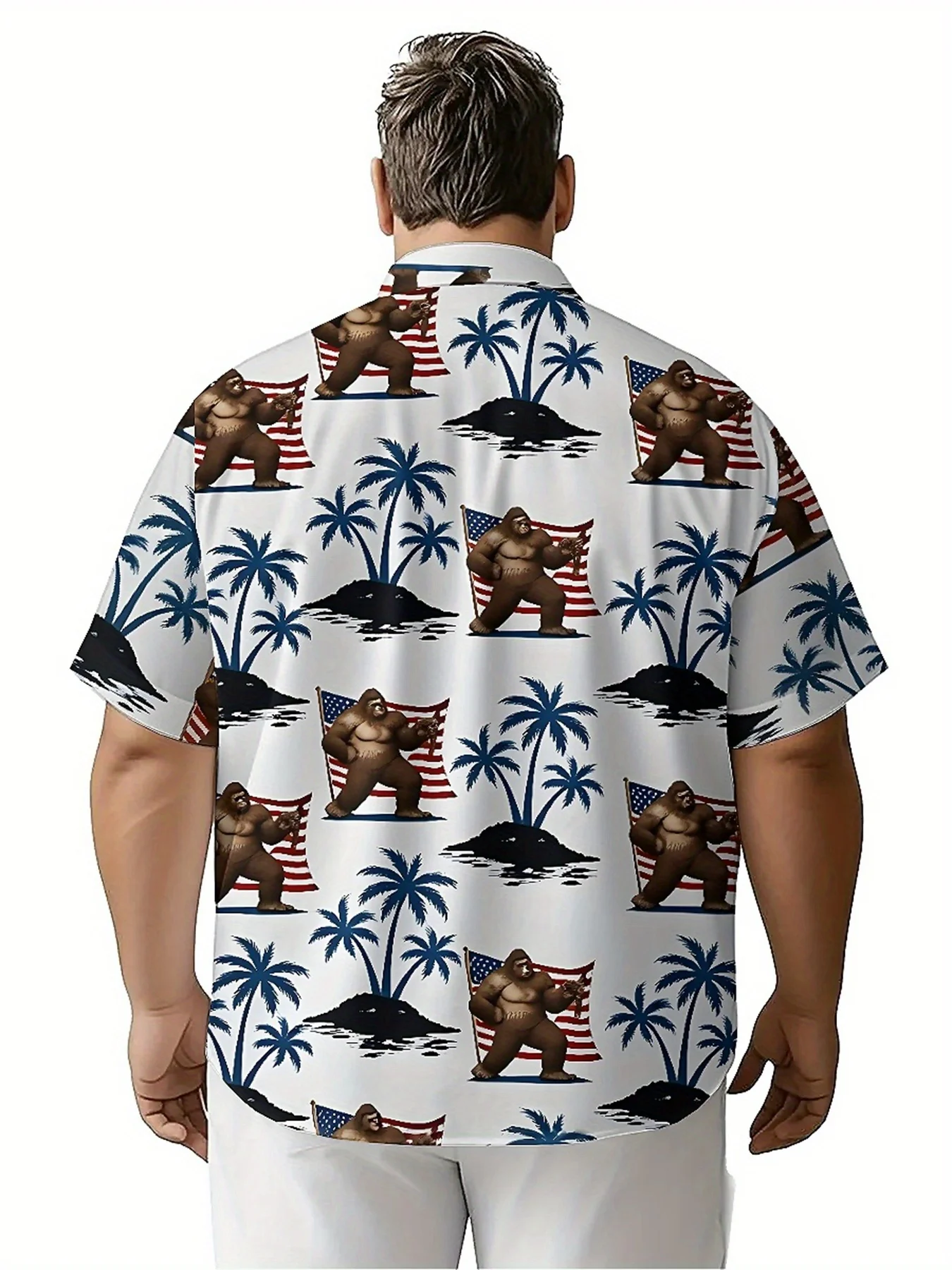 Camisas hawaianas de talla grande para hombre, tema de Sasquatch de EE. UU., patrón del Día de la Independencia, camisas con botones, ropa informal unisex, tops de verano