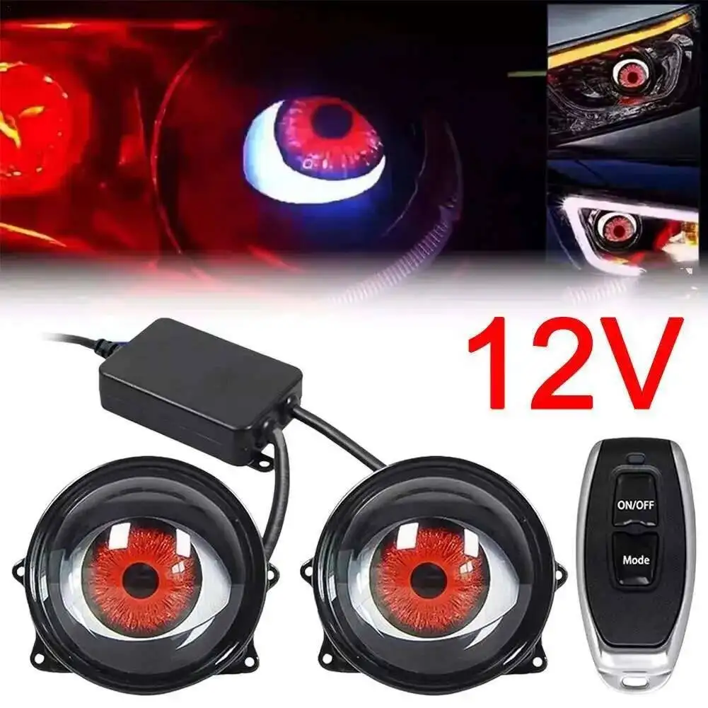 6-Mode RGB Devil Eye LED Light, Universal Motorcycle Headlight Lens for Car/Motorcycle Atmosphere Decoration