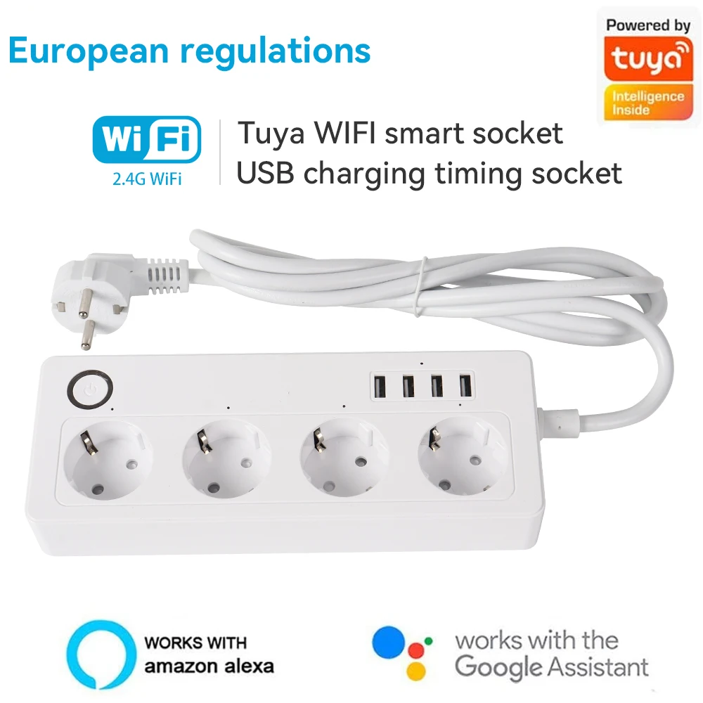 Tuya Zigbee Power Strip EU/US/Brazil 4 AC Outlets Plugs 4 USB WiFi Smart Power Bar Multiple Outlet Extension Alexa Google Home