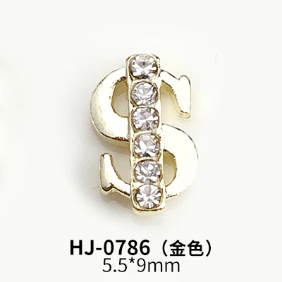 Gold Money Sign Rich Wealthy Nail Jewelry Alloy Metal Inlaid Super Sparkling Crystal Diamond Coin Us Dollar Symbol Bulk Supply