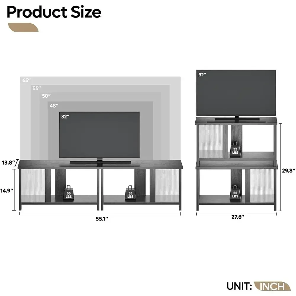Expandable TV Stand for 65 TVs, Storage and Entertainment Center, Black