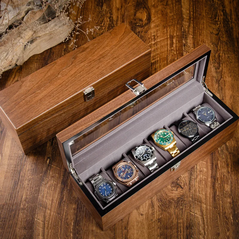 

Wooden Watch Box for Men 6 Slot Watch Display Case Mens Watch Box Organizer Wood Watch Case for Men Watch Storage
