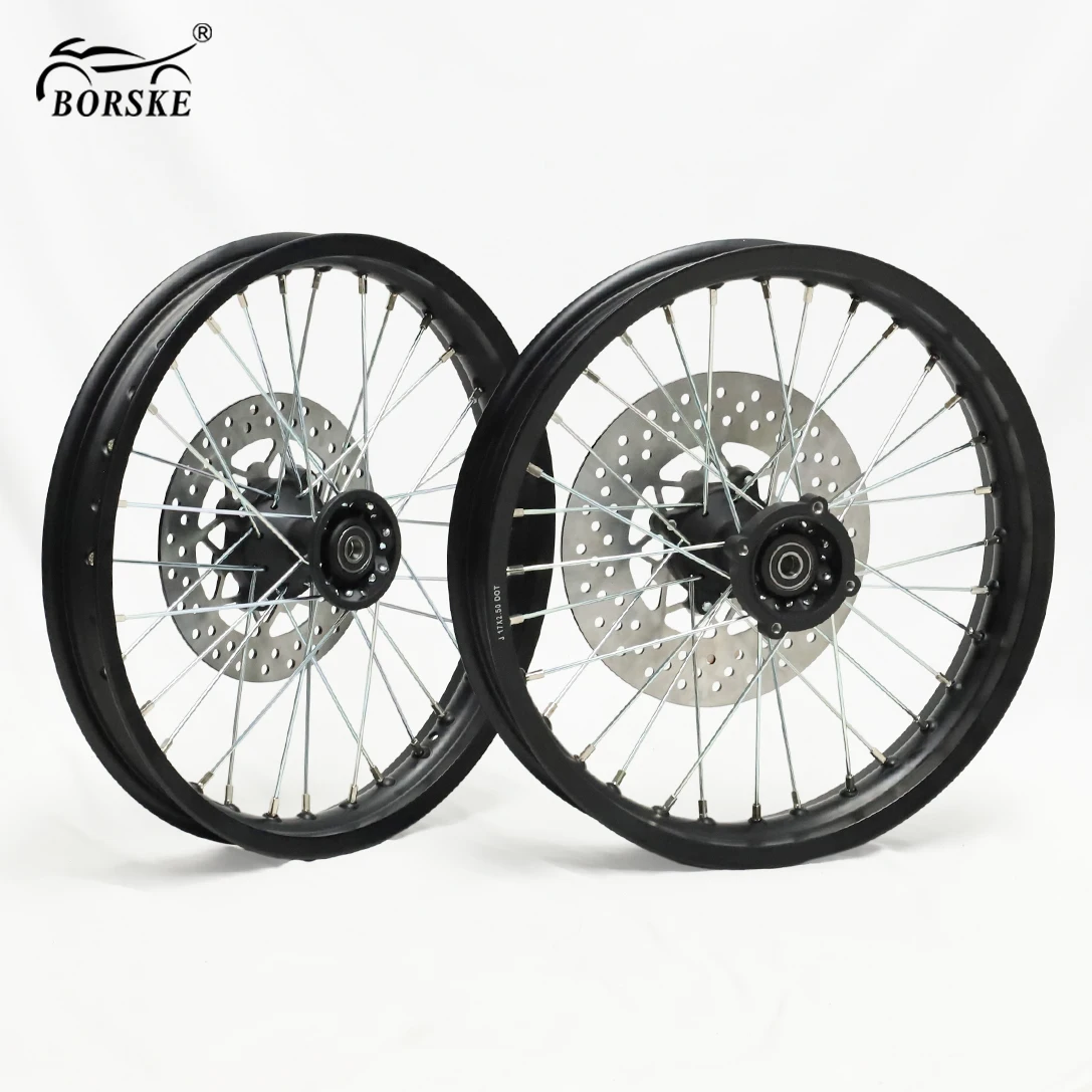 Ebike Front Rear Wheel Rim Sets Replacement Durable Aluminum Alloy 6063 17 Inch Motorcycle Spoke Wheel Rim Set