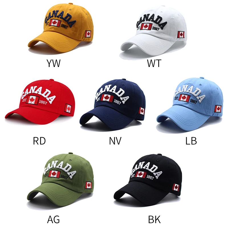 Men Women CANADA Letter Embroidery Baseball Cap Maple Leaf Flag Printed Hat Casual Adjustable Snapback  Hip Hop Golf Sport Caps