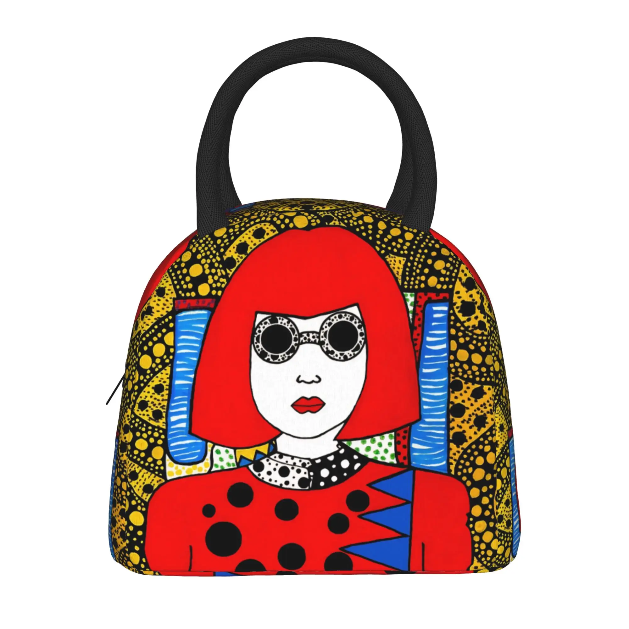 Yayoi Kusama Abstract Face Lunch Bag Japanese Artist Travel Lunch Box For Child Tote Food Bags Oxford Portable Zipper Cooler Bag