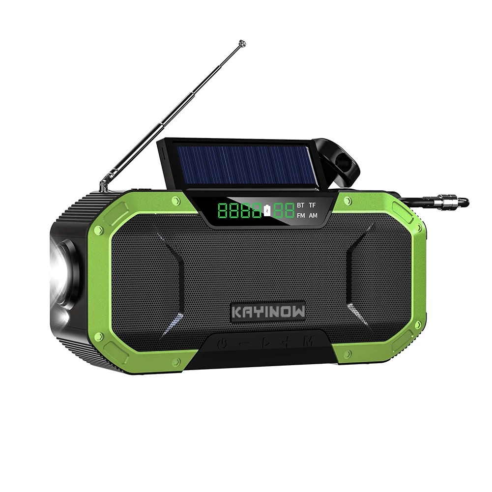 Multifunctional Hand Crank Solar Radio AM/FM Emergency Radio Bluetooth-Compatible Speaker LED Flashlight 5000mAh Power Bank