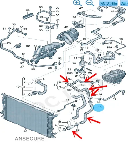 2.0  Engine Lower Radiator Coolant Hose Pipe  Assembly  For Audi A6 S6 C7 Avant Quattro 2.0 2011-2014  4G0121055AE 4G0121055AD