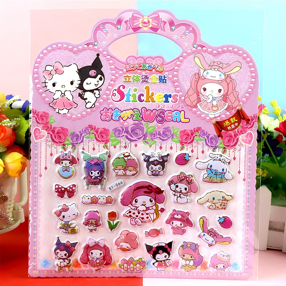 4 pièces Sanrio mignon dessin animé Kuromi ma mélodie bulle autocollants drôle Graffiti 3D gonflé dé