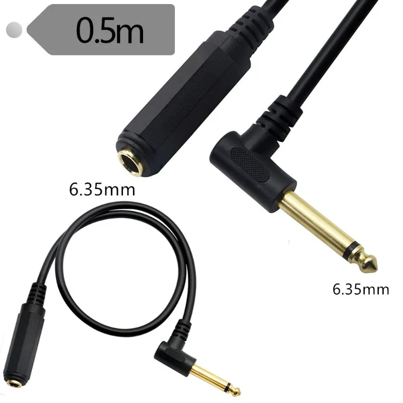 

6.35MM MONO MALE TO FEMALE TO PATCH CABLE- 1/4" GUITAR LEAD 90 DEGREE RIGHT ANGLE 0.5M