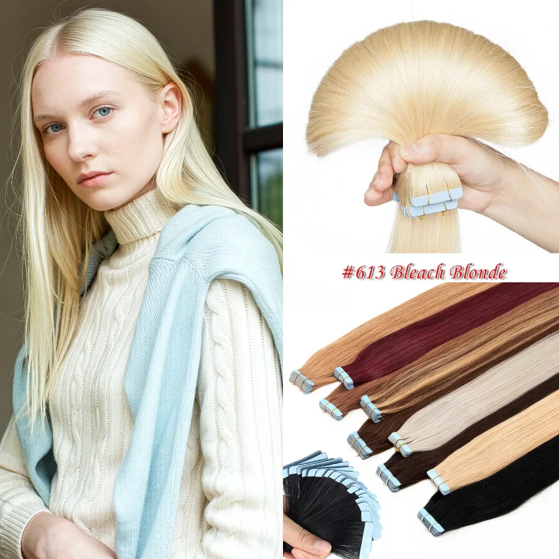 Real Human Hair Tape In Extensions 20pcs 16inch Water Wave #2 #4 For Thicker Hair Office Style Wholesale