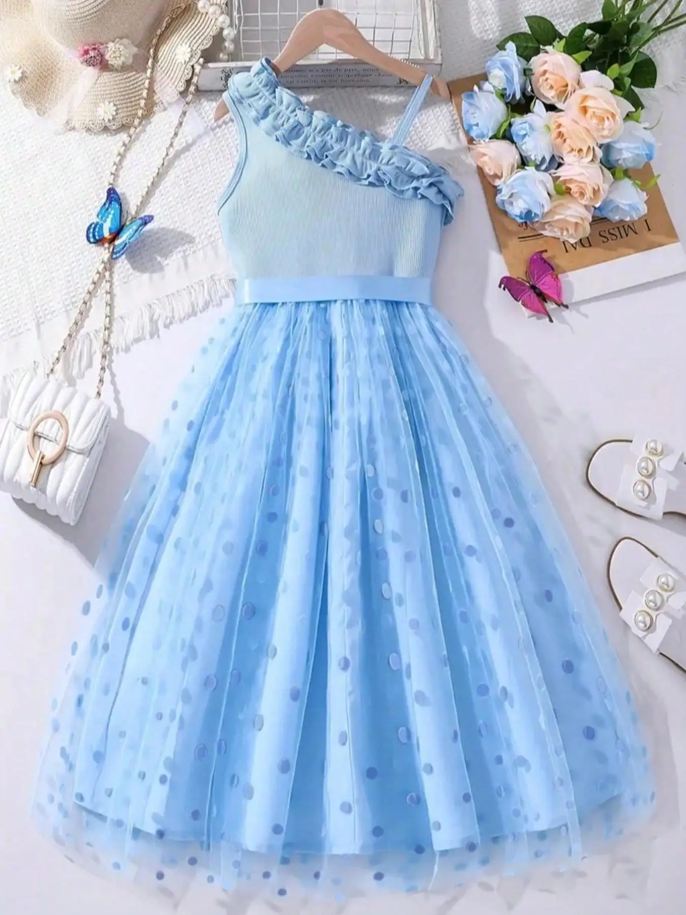 Sommer Mädchen Rüschen-Dekoration Cami Tutu Kleid Prinzessin Mesh Kinderkleid Freizeit Süßer Stil – Detail 18