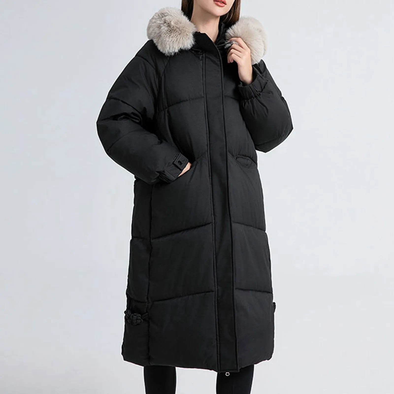 ผู้หญิงยาวลงเสื้อฤดูหนาว WARM Zipper เสื้อแจ็คเก็ตแฟชั่น Casual หลวมซิปสีทึบ Parkas Hooded Overcoat