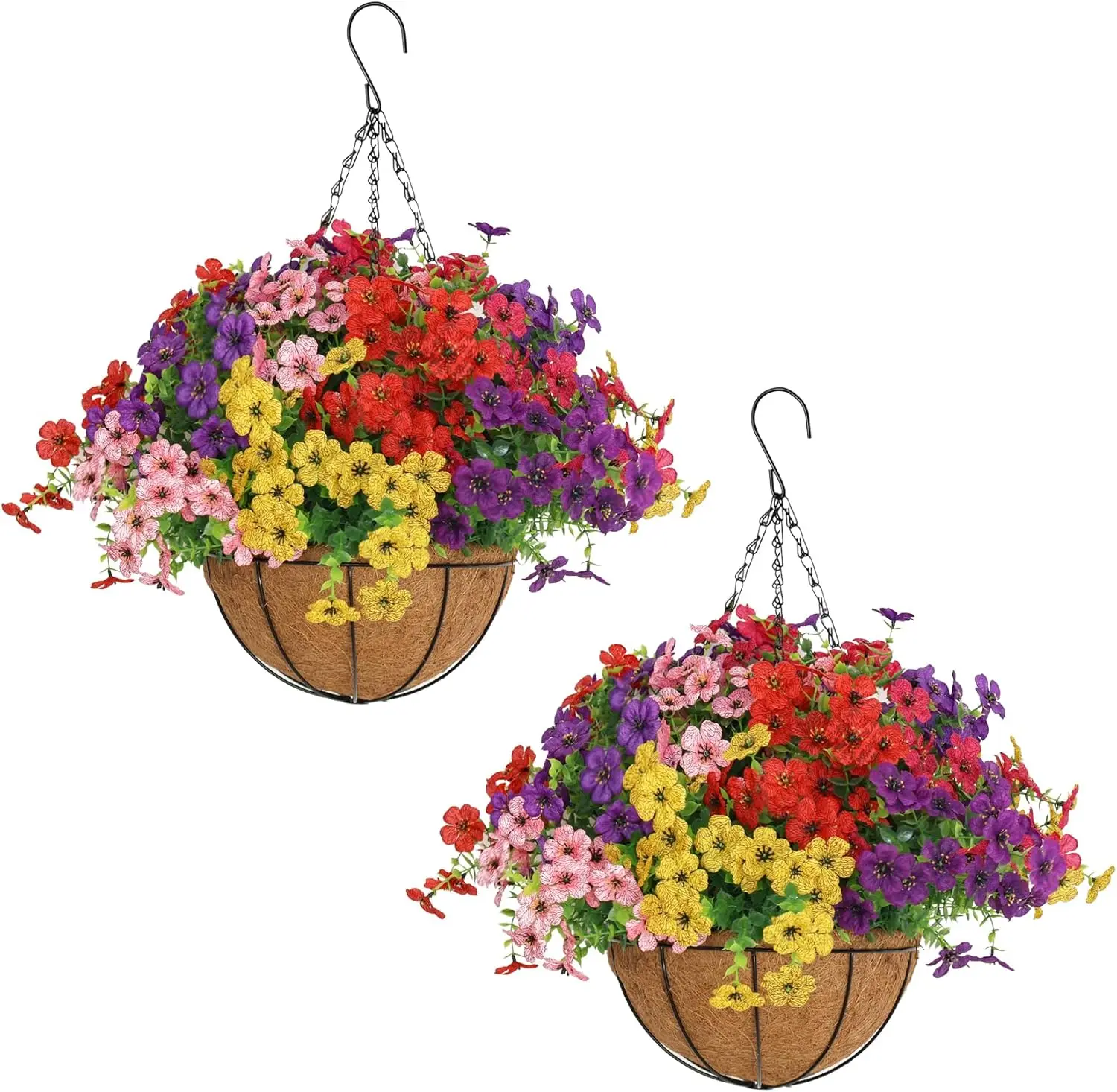 

2 Set Artificial Hanging Flowers with Basket for Outdoor Decor, UV Resistant 24 Bundles Faux Flowers Fake Hanging Plante