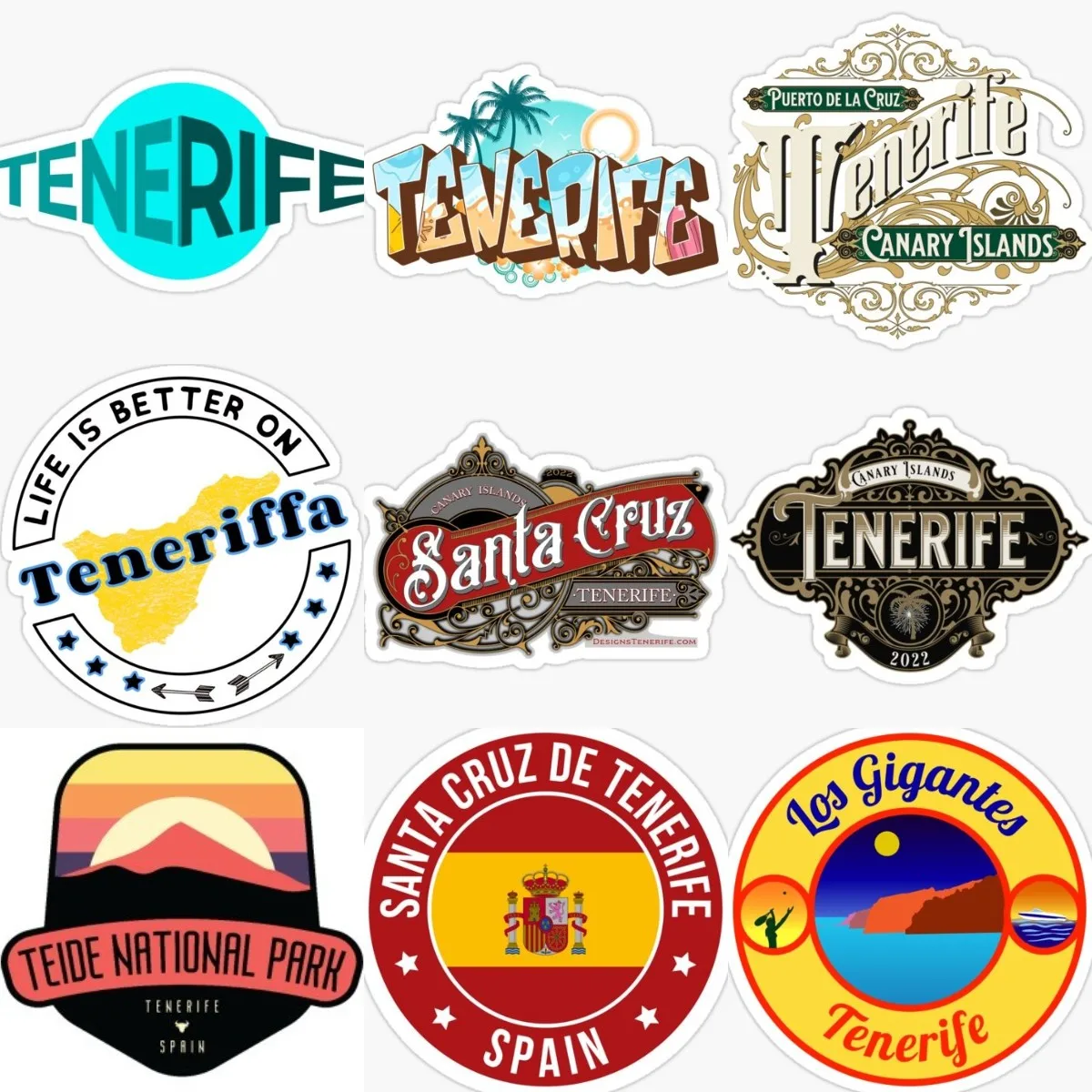 Spain Tenerife Flag Badge Stickers Car Bumper Laptop Bicycle Window Table Motorcycle Off-road Helmet Camper PVC Decal Assecories