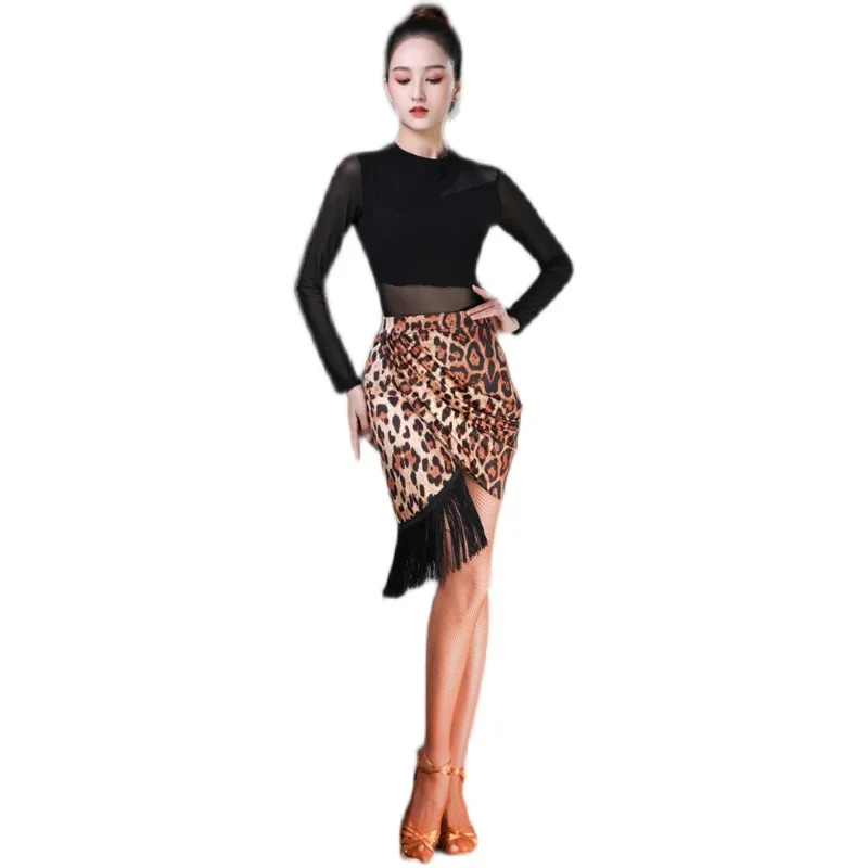 New Latin Dance Skirt Professional Dance Costume Cha Cha Rumba Salsa Black Fringe Latin Practice Skirt Ballroom Tango Dresses