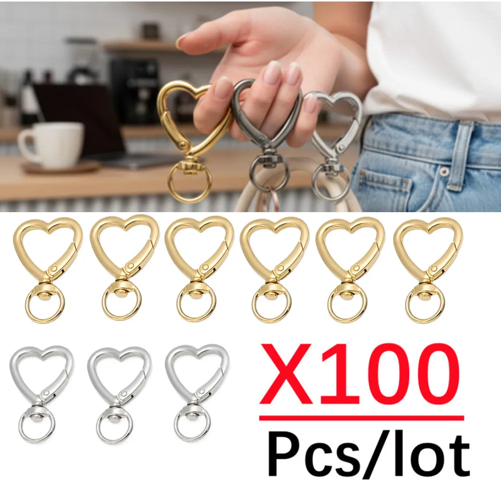 100-ピース-ロットハートスプリングキーホルダー高品質金属リングハートクリップスナップフックリングスイベルスナップフック-diy-荷物アクセサリー