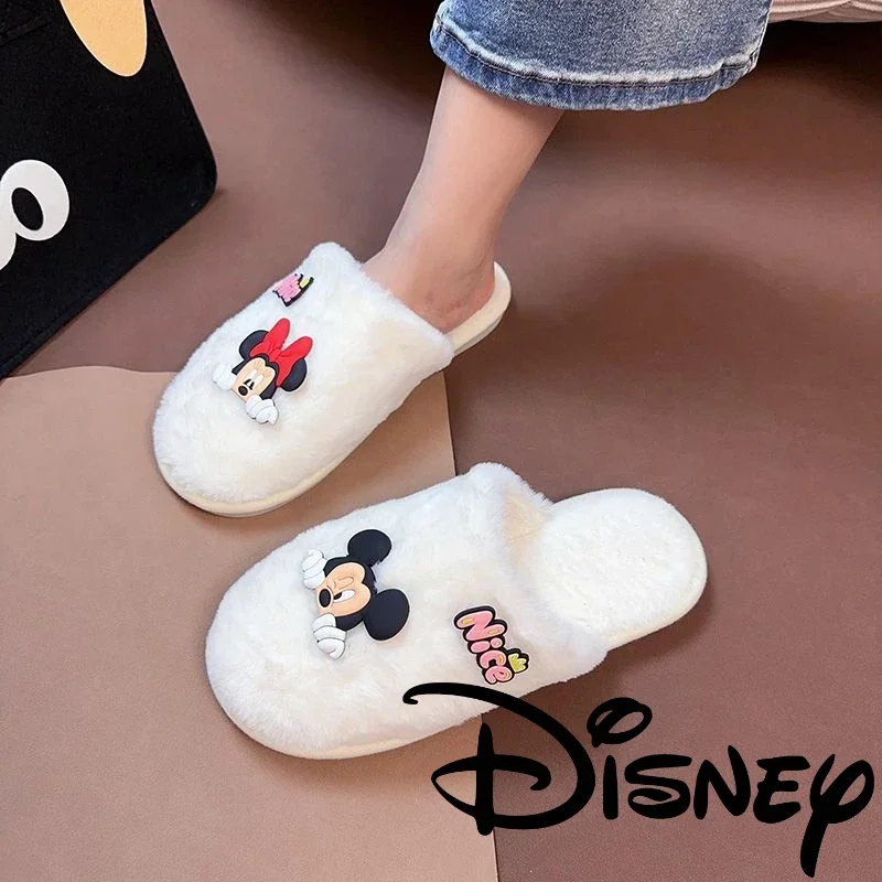 Disney Mickey Minnie cute creative anime character autumn and winter cotton slippers kawaii simple cartoon home slippers gift