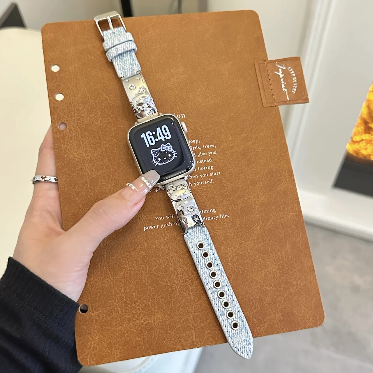 Textured Leather Strap Cowboy For Hello Kitty Apple Watch Ultra SE 11 10 9 8 7 Fits 38/41/45/49mm Sweet Replacement Wristband view 4