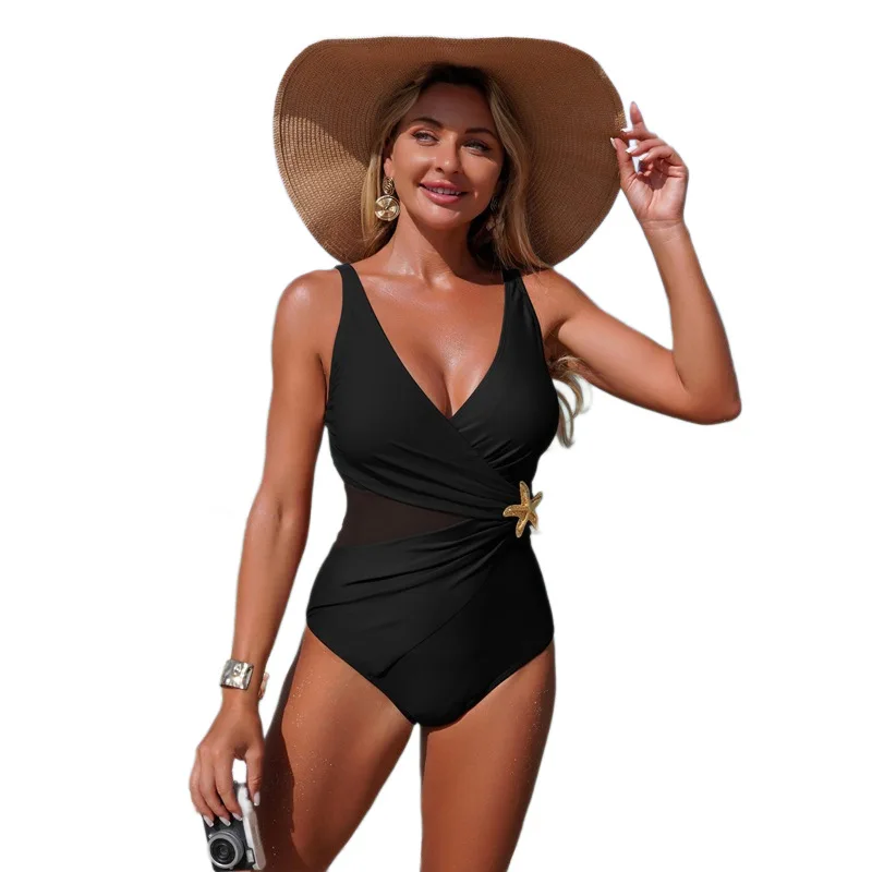 2026 One-Piece Swimsuit for Women Color Block Onr Piece Bodysuit Swimwear Sexy & Tummy Control Swimming Holiday Beachwear Suit