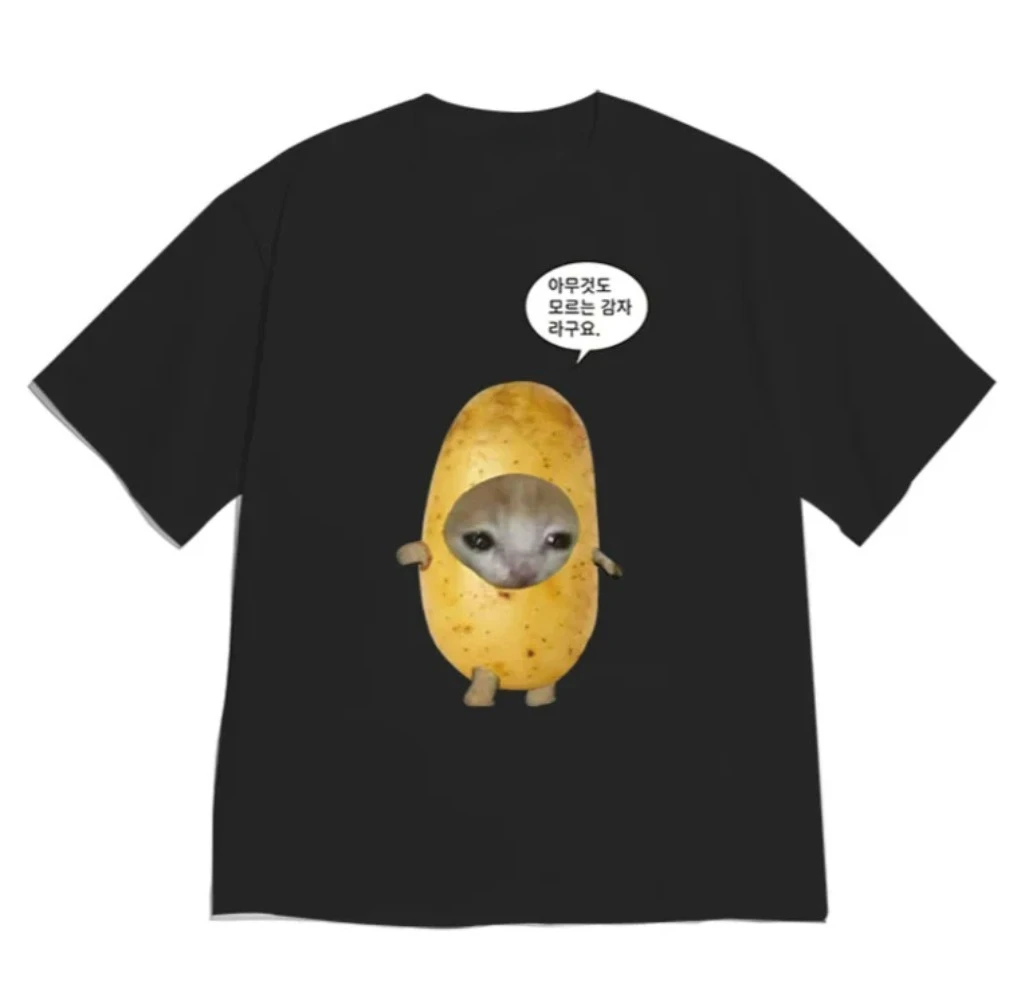 Funny Potato Cat Shirt Short-sleeved Korean I'm A Clueless Potato Meme Graphic Tee Novelty Cat Meme Print Women Casual Tee Tops