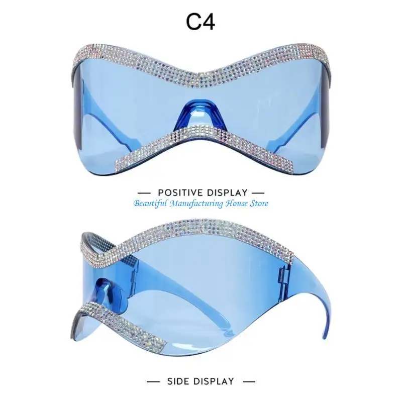 النظارات الشمسية E56A الشرير النظارات الشمسية حجر الراين المتضخم y2k النظارات الشمسية الرياضية المتضخم