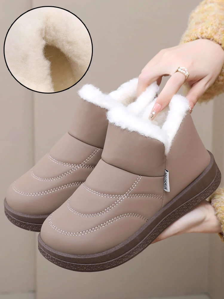 Winter Ankle Bootie New Velvet Warm Cotton Shoes Fashionable Snow Boots Cold Windproof Cloth Shoes Female Mother Shoe Thick Sole
