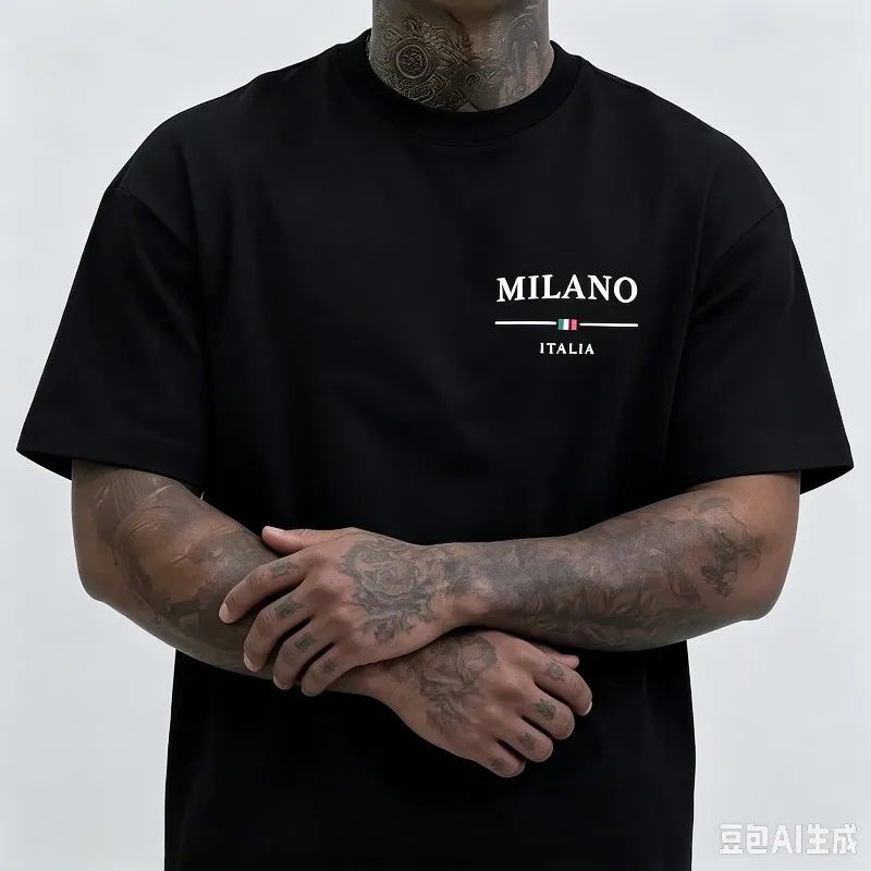 MILANO ITALIA Men’s Minimal City Letter Print T-Shirt Soft Modal Casual Tee for Italian Style Streetwear Holiday Birthday Gift