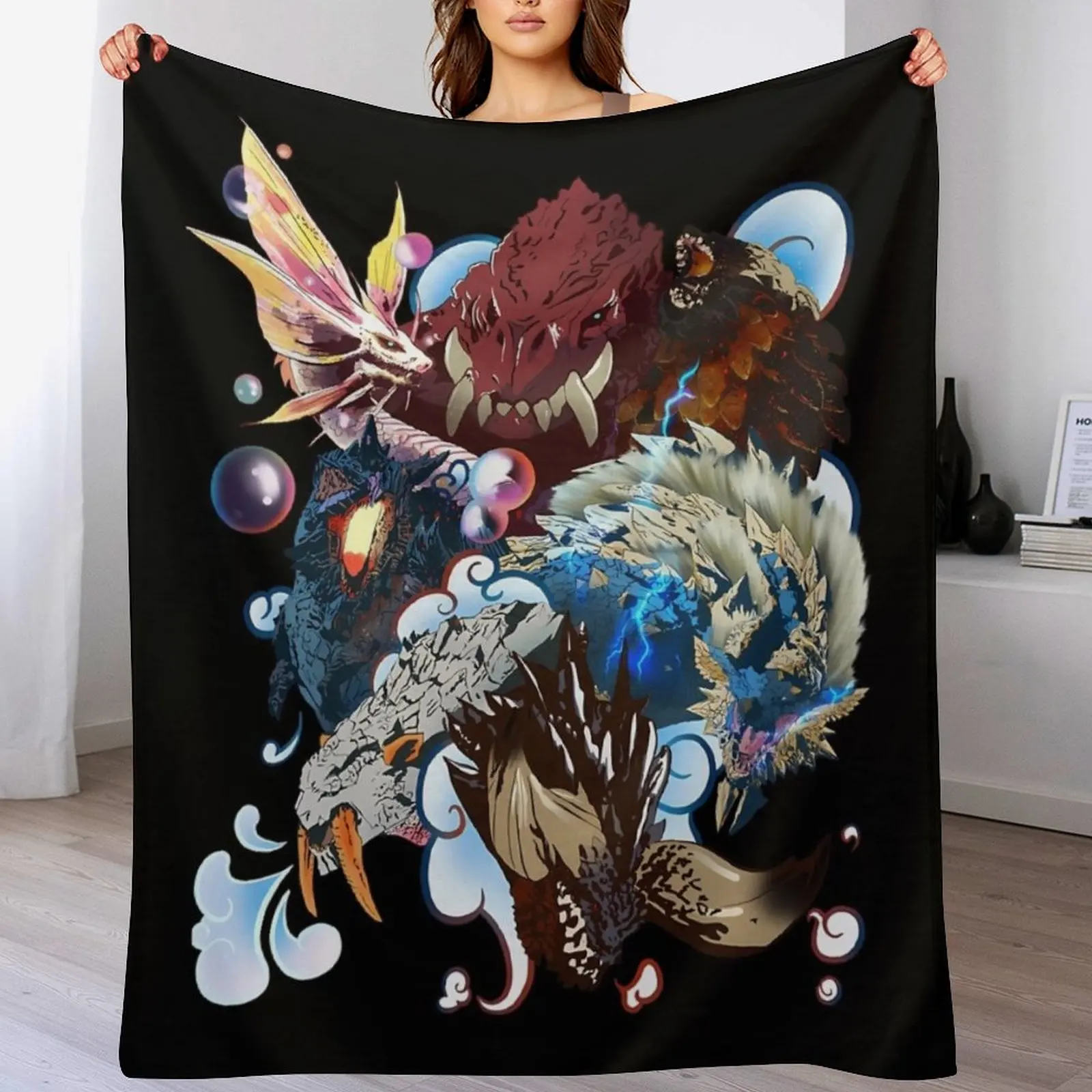 

Monster Hunter collage Throw Blanket Long Lasting Soft Plush Blanket for Daily Use