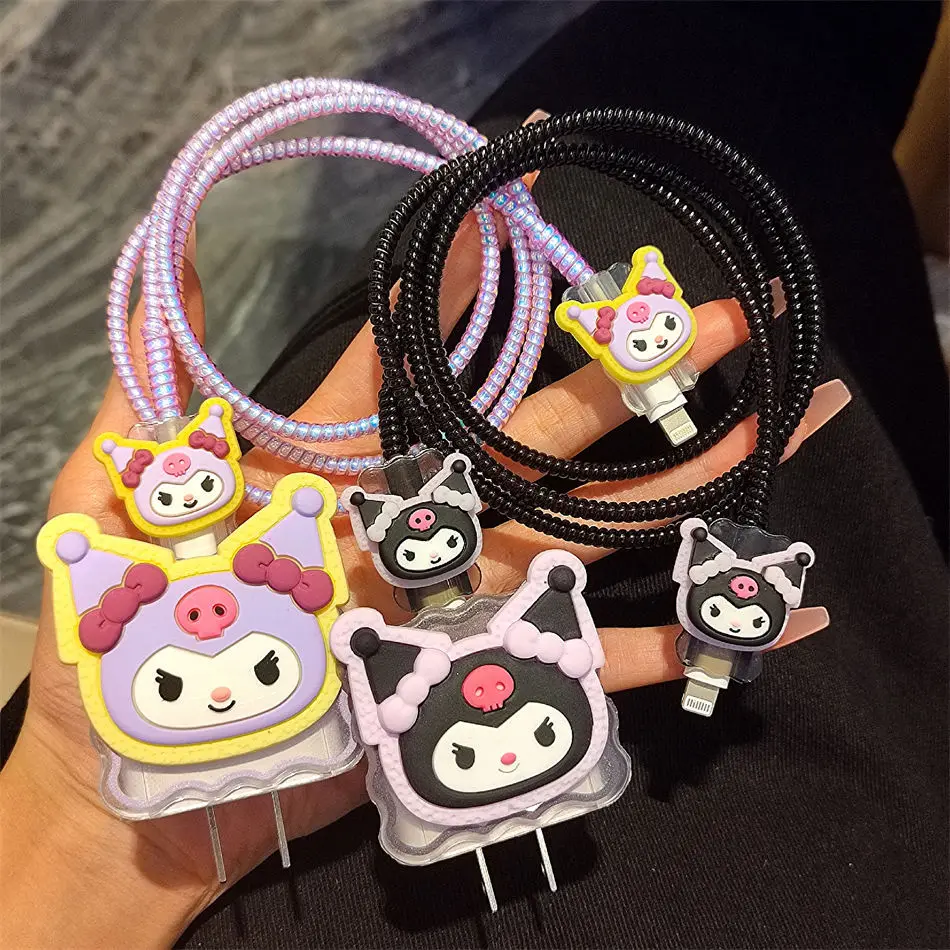 Custodia protettiva per cavo dati Anime Sanrio Kuromi Cartoon carino adatta per Iphone 18W/20W Custodia protettiva per caricabatterie Kawaii