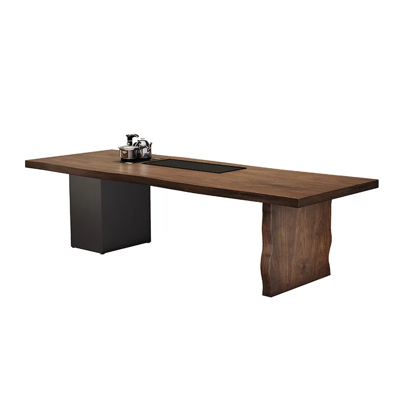 

New Chinese-style solid wood tea table, a full set of log large boards integrated embedded tea table