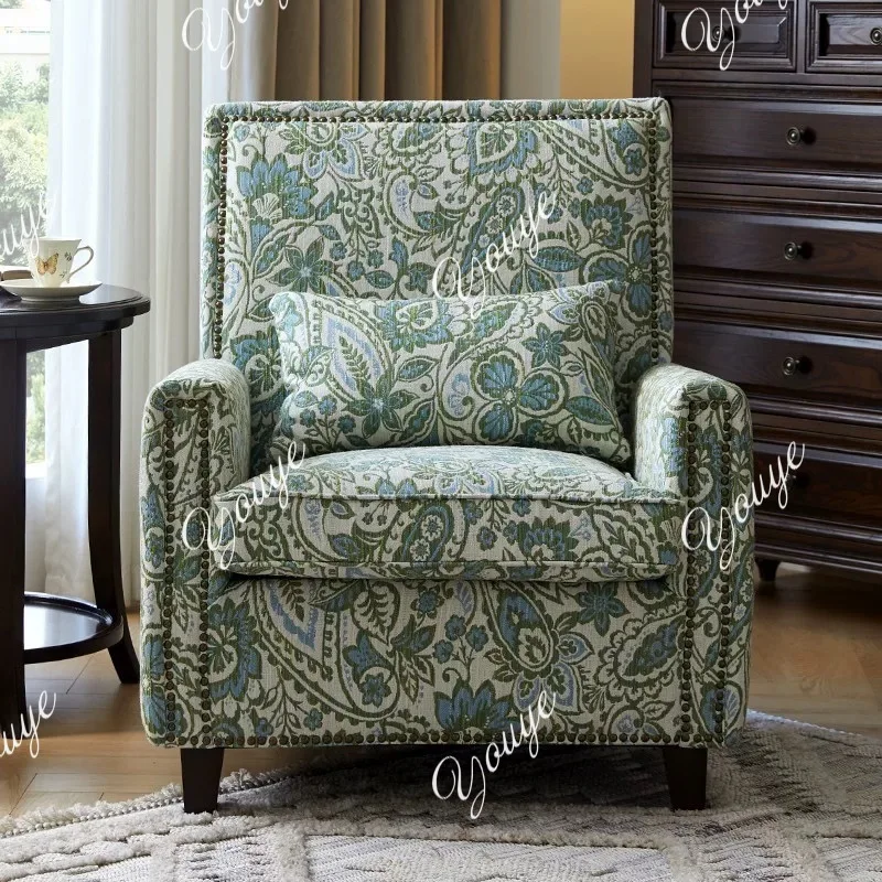 

American small apartment sofa chair light luxury leisure single fabric sofa living room bedroom study retro