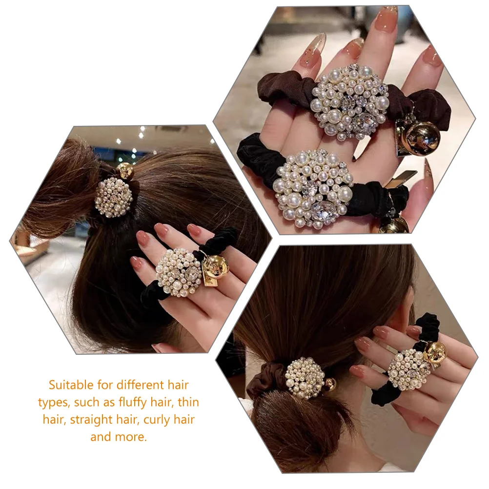

2pcs Rhinestone Ponytail Cuffs Glitter Holders Elastic Hair Bands For Women Pearl Hair Ties Elegant Daily Party Use