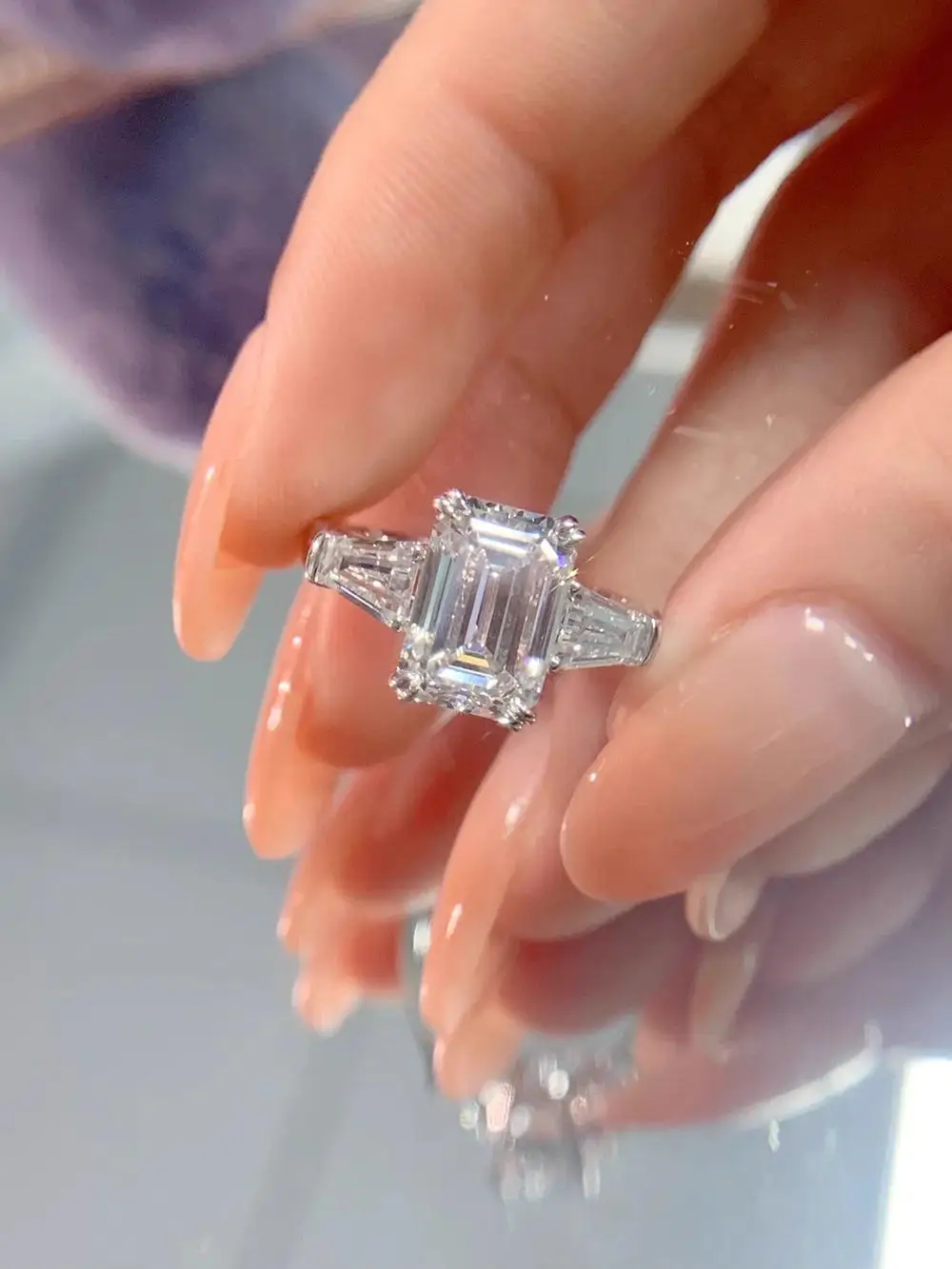 

IGI Lab Growing Diamond Ring Emerald shape D Color 1 2 3 4 5Ct Solid 14K White Gold Ring Diamond wedding ring Factory Engagement