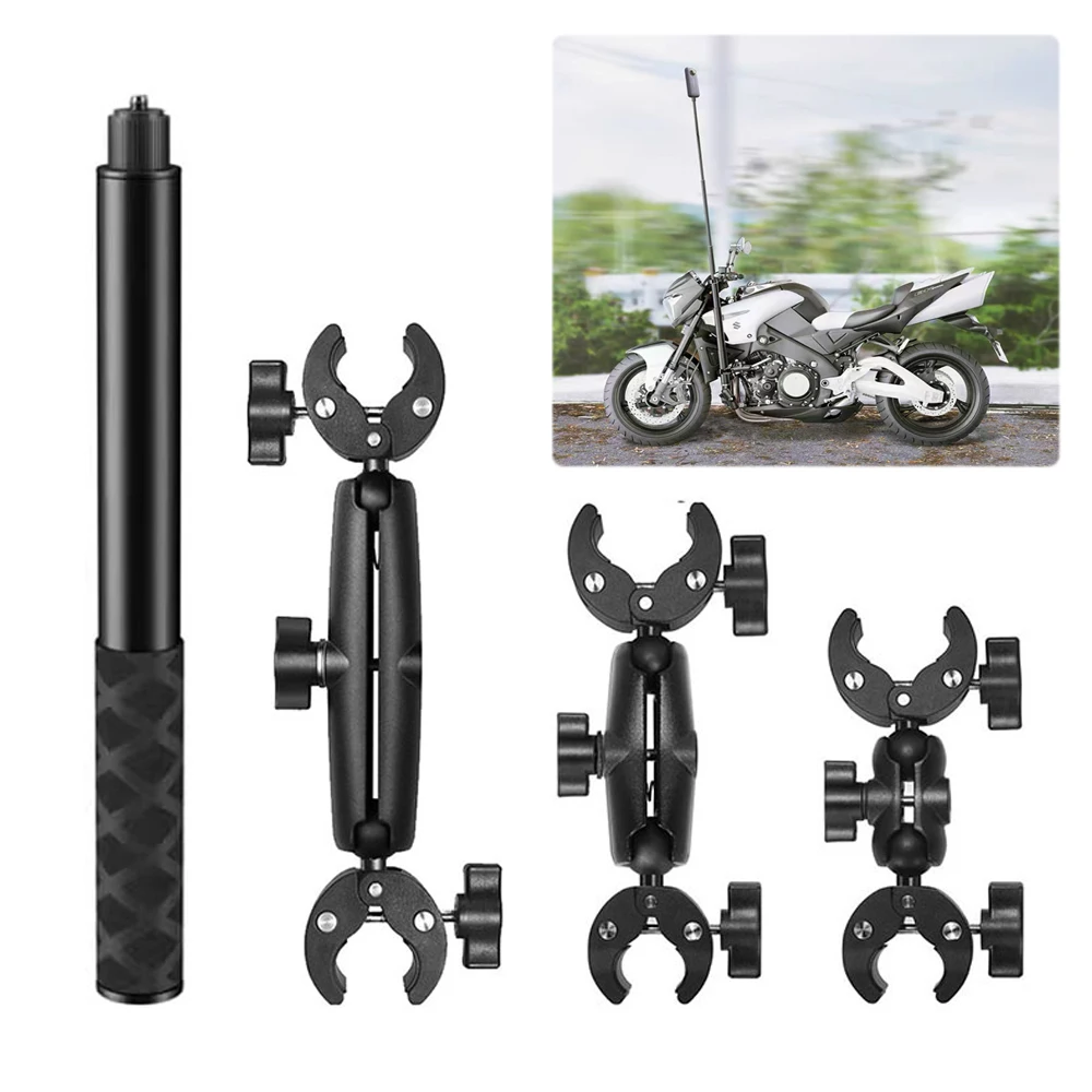 for Insta360 One X2 X3 Motorcycle Bicycle Monopod Handlebar Double Clip Bracket for GoPro 11 10 9 Selfie Stick Camera Accessory