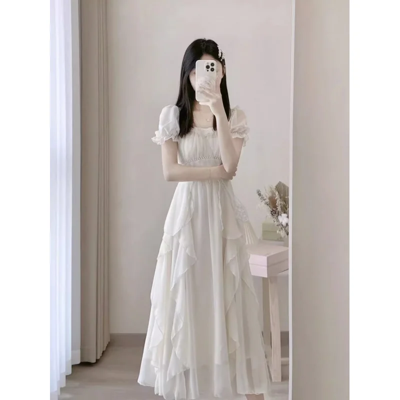 

2025 Summer New French - style White Long Dress for Women, Princess - like Gentle Style