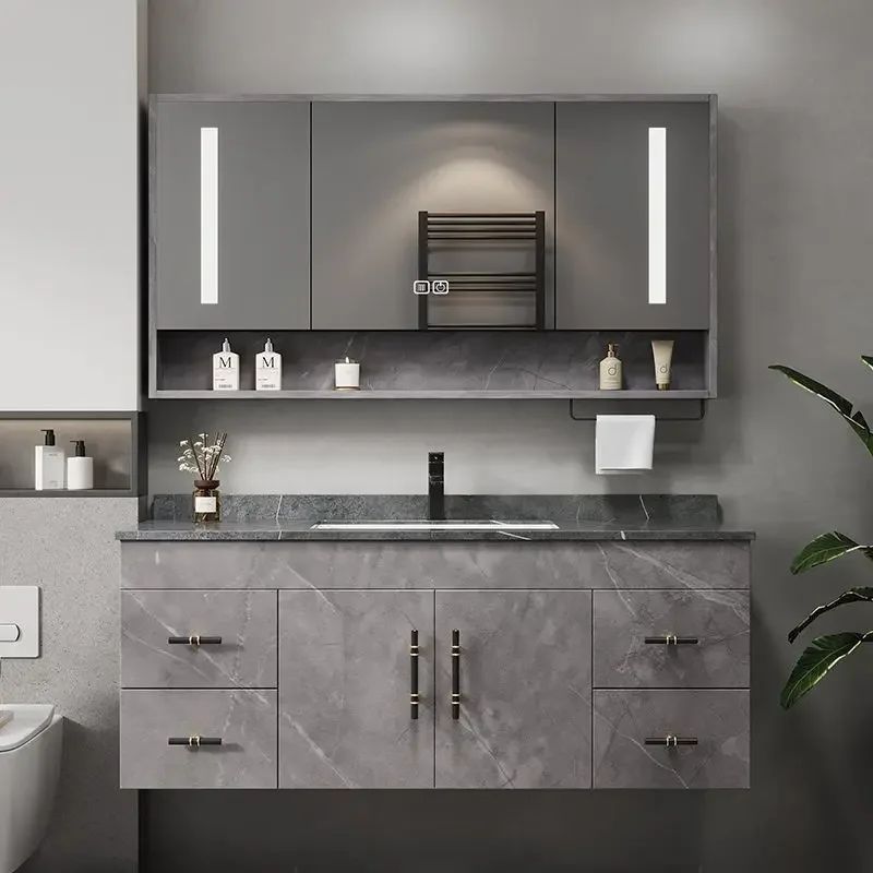 Rock slab light luxury rock smart bathroom cabinet combination solid wood wash basin simple bathroom wash hand washbasin