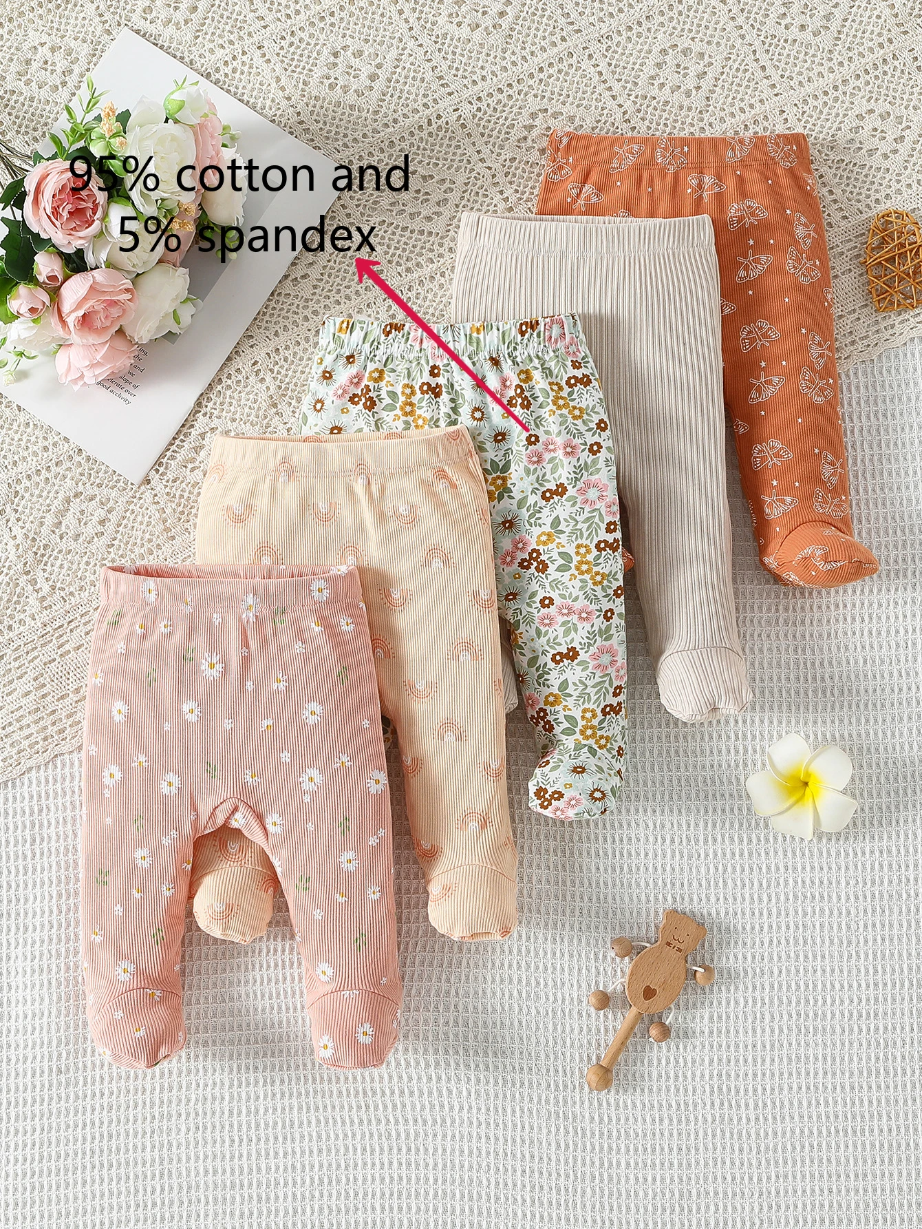 

5-Pack Cotton Knitted Tight Clothes for Baby Girls Full Foot Newborn Girls Base Pants Toddler Clothing Set
