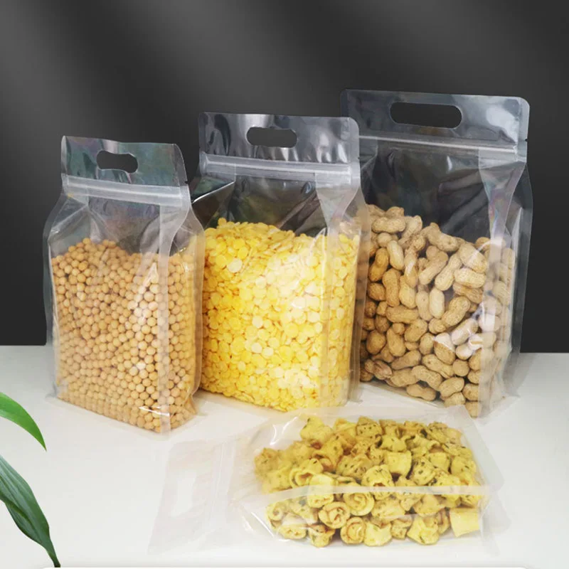 10/30PCS Sealed Ziplock Bags Clear Plastic Handle Bag Stand Up Food Packaging Pouches Resealable Candy Nuts Storage Bags