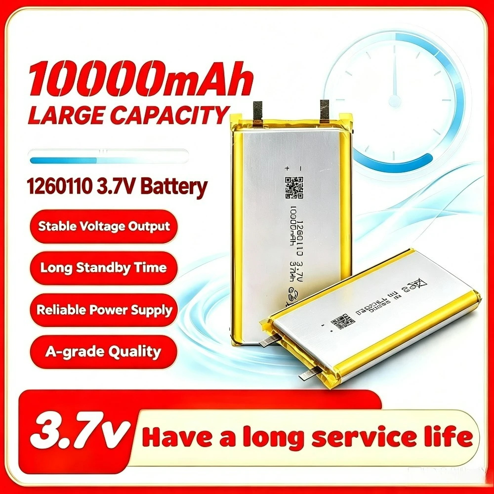 Hochwertige 3,7 V 1260110 10000 mAh wiederaufladbare Polymerbatterien Lipo Li-Po für Spielzeug, Powerbank, GPS, Laptop, Camping, Lichter, Diy