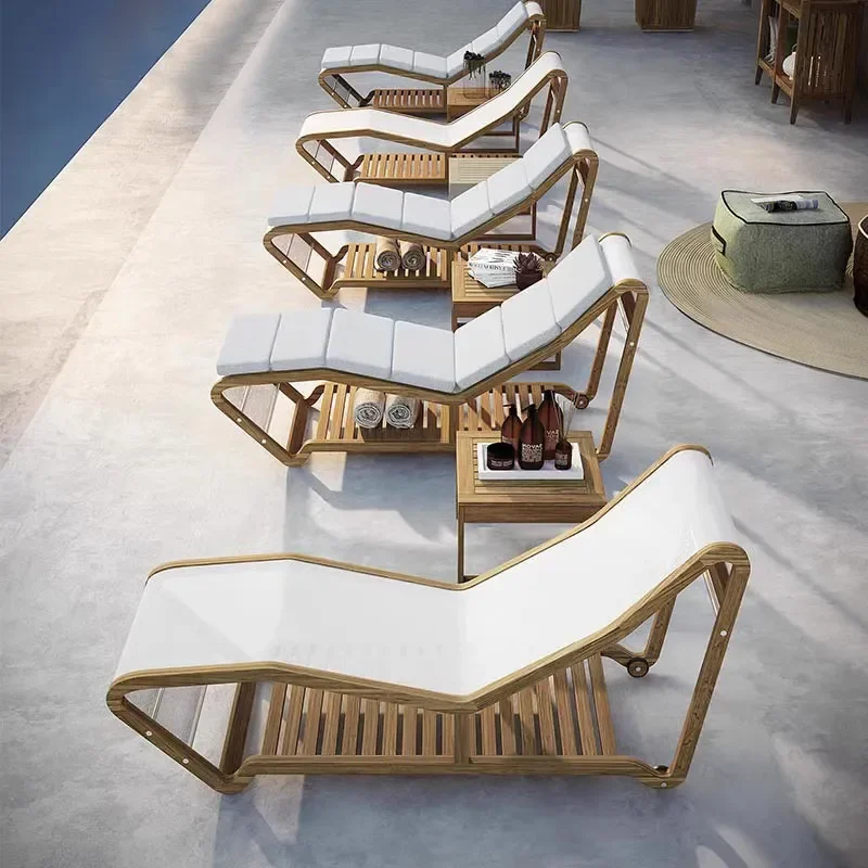 Solid Wood Outdoor Deck Bed Preservative Treated Poolside Lounger for Courtyard Balcony Hotel Patio Sunbathing Furniture