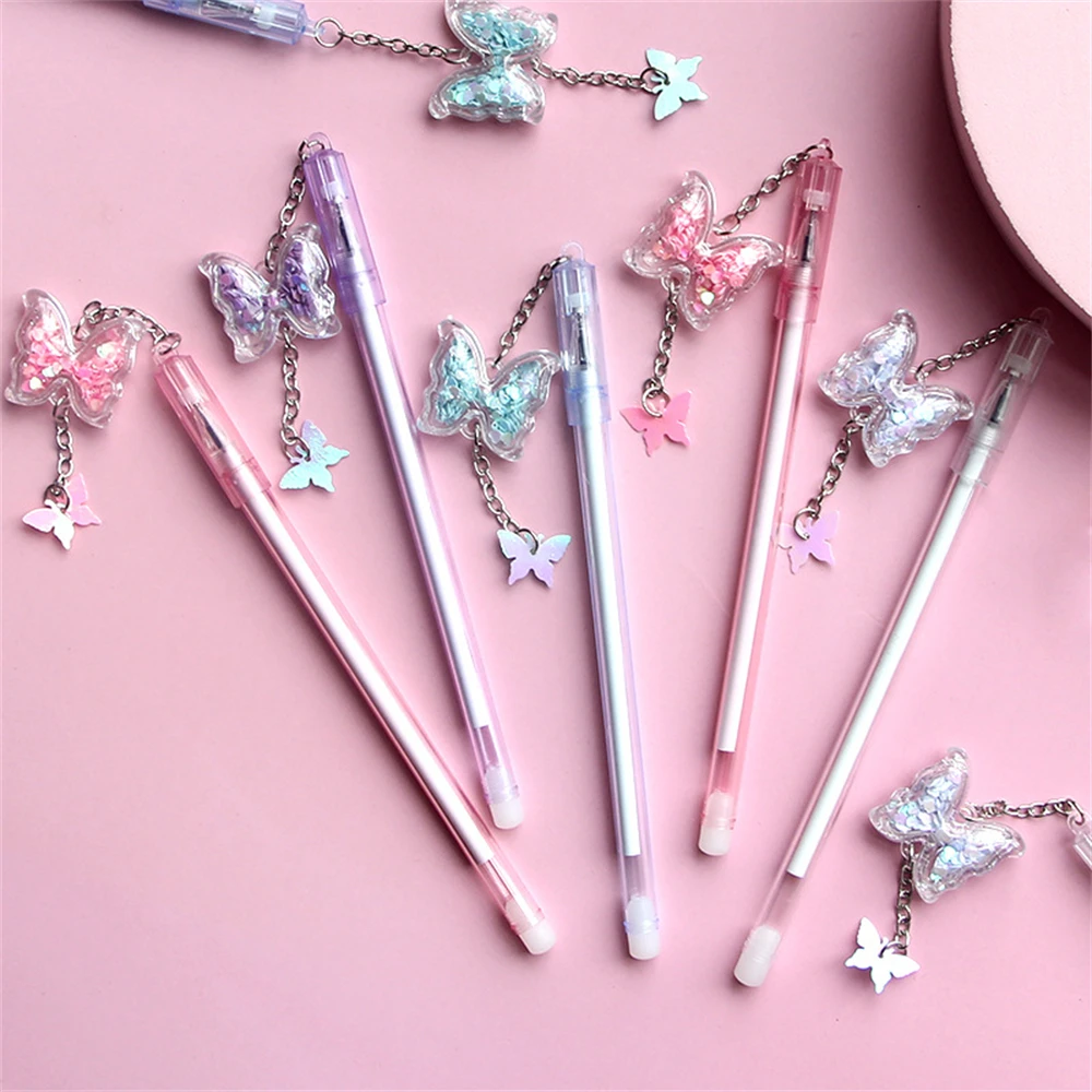 Cute Cartoon Butterfly Pendant Gel Pen 0.5mm Black Ink Kawaii School Supply Stationery Lovely Writing Exam Sign Pen School Gift