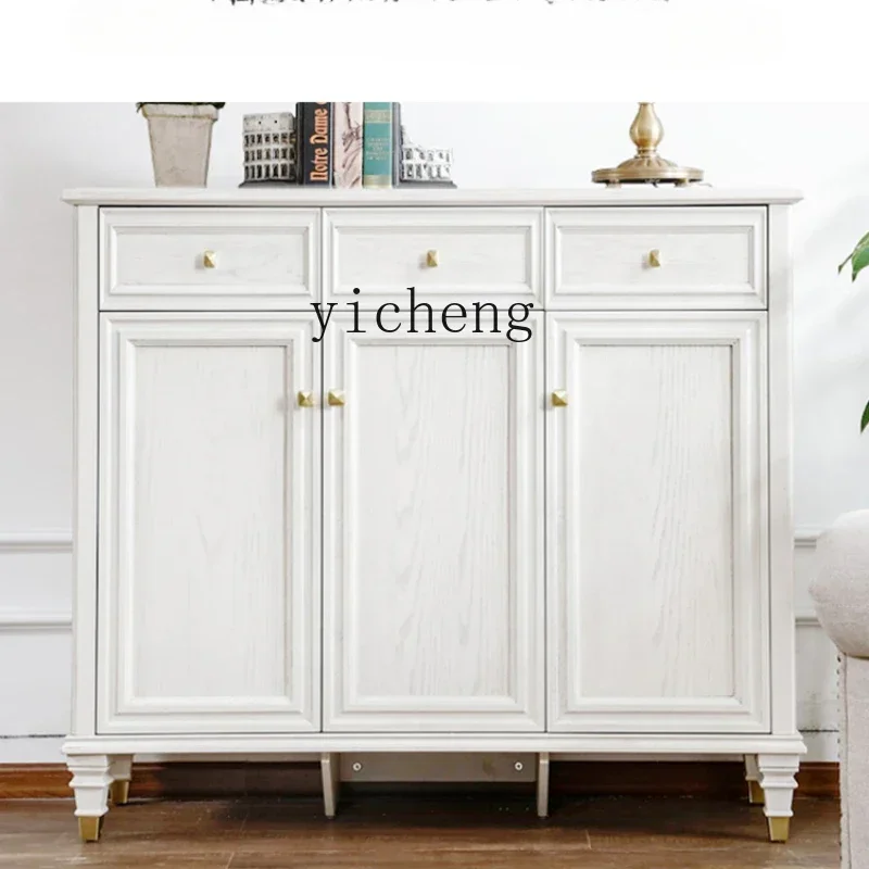 

light luxury solid wood shoe cabinet, multi-layer chest cabinet storage at the door of the home, gray small tea table