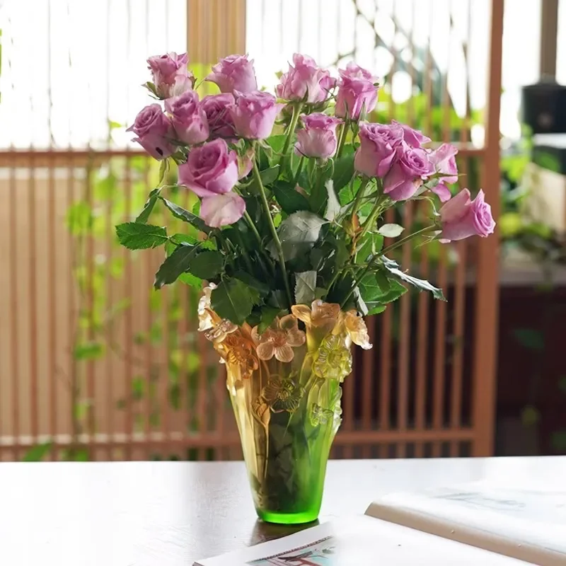 Modern Glazed Ceramic Flower Vase Creative Art Home Decor Light Luxury Living Room Ornament Chinese Style Lily Arrangement