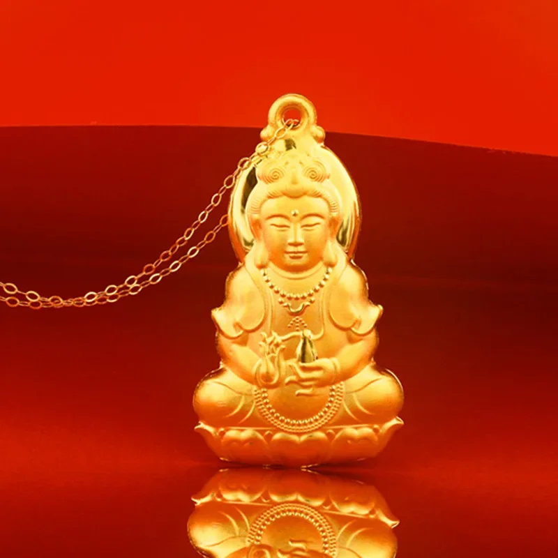 Simple Gold Color Guanyin Buddha Necklace for Women Fashion Pendant Clavicle Chain Wedding Anniversary High Jewelry Gifts