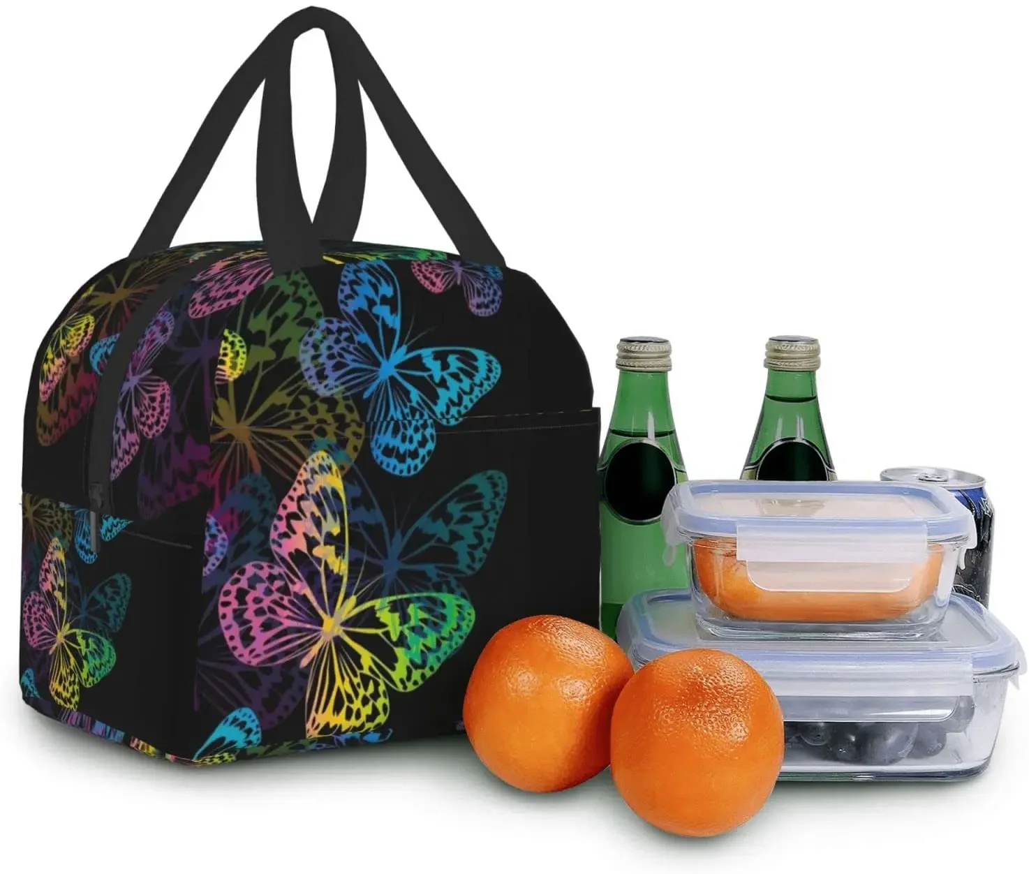 Saco de almoço com recipientes colorido borboleta isolado lancheira freezable cooler térmico à prova dwaterproof água bolsa para mulher